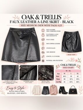 OAK & TRELLIS FAUX  A-LINE MINI SKIRT – BLACK SIZE MEDIUM (NEW WITH TAGS) A35